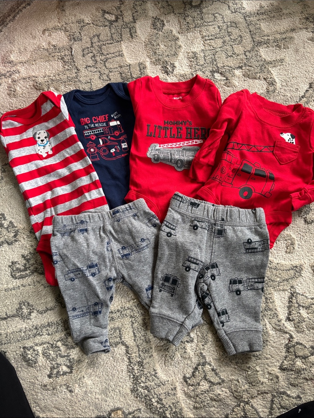 Carter's Red, Navy & Gray Firetruck Matching Baby Set